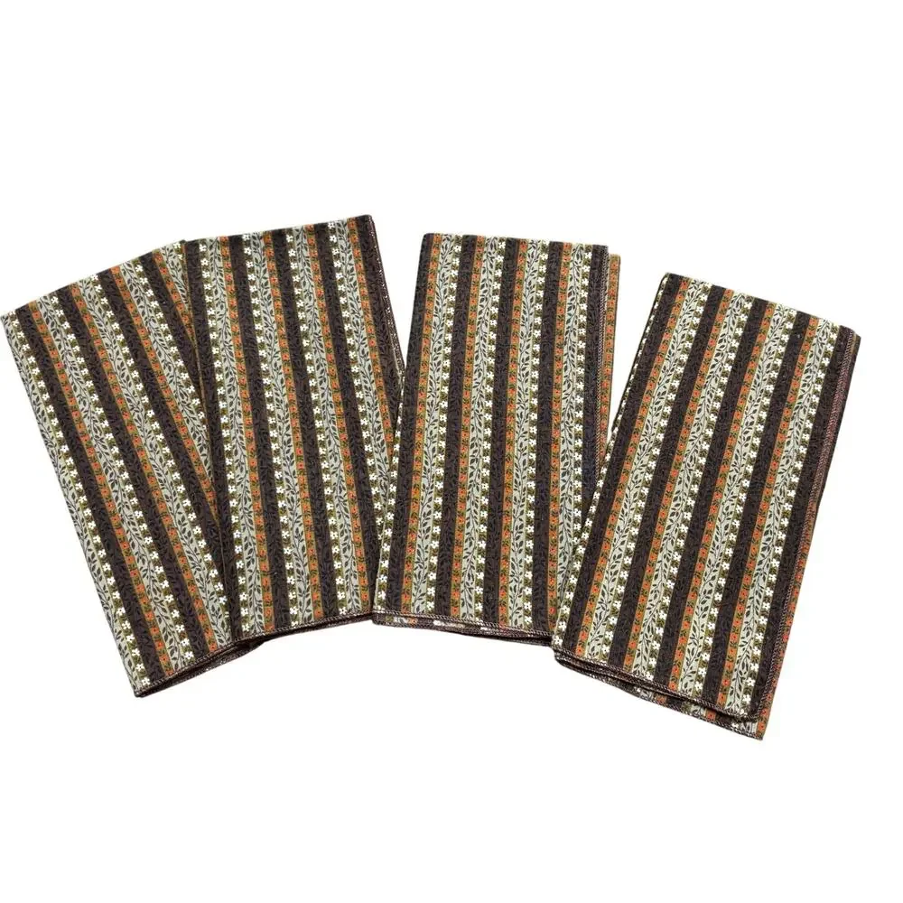 Cloth napkins 1970's tribal Boho brown cream orange stripe square cotton blend 4